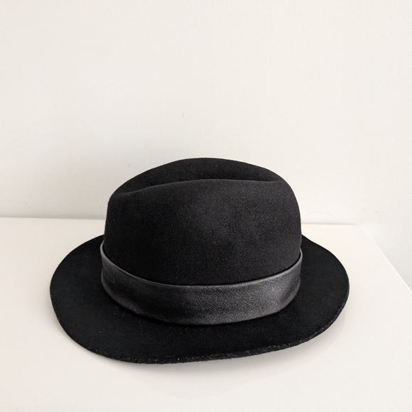 All Saints black wool fedora hat with leather band - Picture 5 of 8